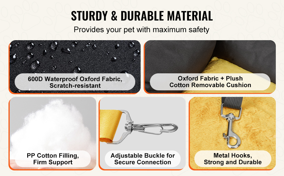 Автокрісло для собак VEVOR, підйомник для собак у машину з кишеню для зберігання, автокрісло для домашніх тварин з прикріпленою страховою лінією, губчаста наповнювач, автоліжко для собак середніх та великих порід до 25 кг (Чорний, S)