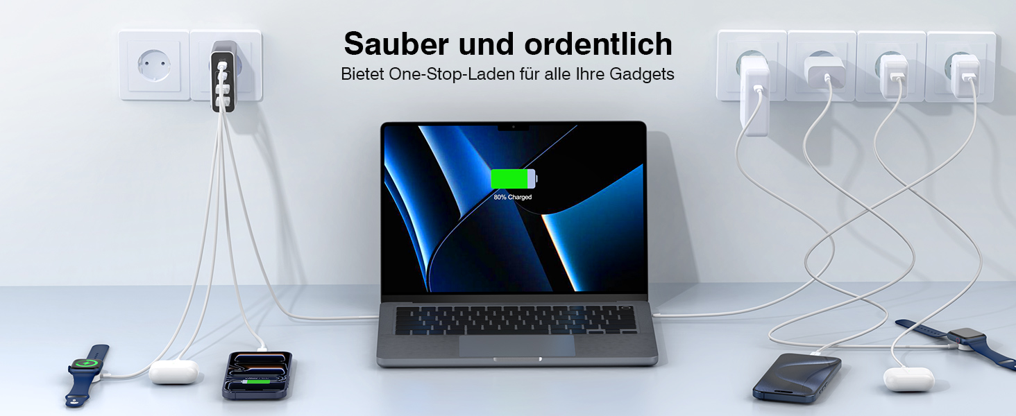 Зарядний пристрій USB C 120W з USB-A, 4 порти, PD3.0, для MacBook Air, iPhone 17/16/15/14 Pro/Pro Max, Samsung та інших смартфонів - Сірий
