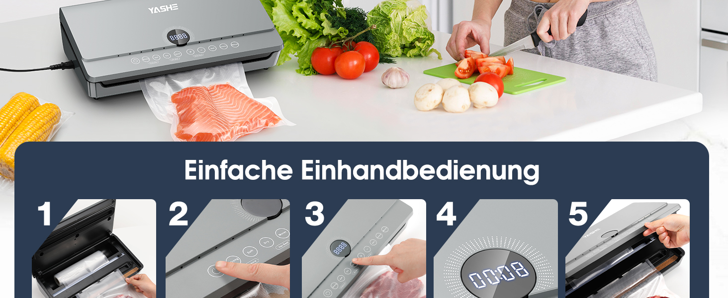 Вакуумний пакувальник YASHE 80KPA з магнітною кришкою, 10-в-1, подвійна зварювальна лінія та подвійна поршнева помпа, зберігання рулонів, для зберігання продуктів