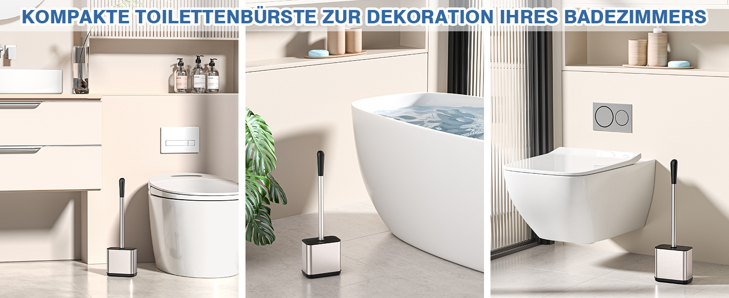 Набір для чищення унітазу FUNPALA з нержавіючої сталі та силікону, 2 насадки, тримач, сріблястий