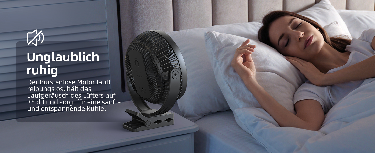 Вентилятор Koonie 10000 mAh з кліпсою, 20 см, портативний, USB, акумулятор, 4 швидкості, 360° оберт, тихий, для дому, офісу, дитячої коляски, кемпінгу, гроу-тенту, чорний