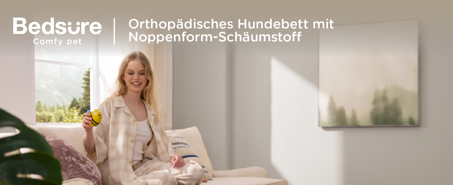 Ортопедичне ліжко для собак BEDSURE - великі породи, 112x81x8 см, м'яке, миється, сірого кольору