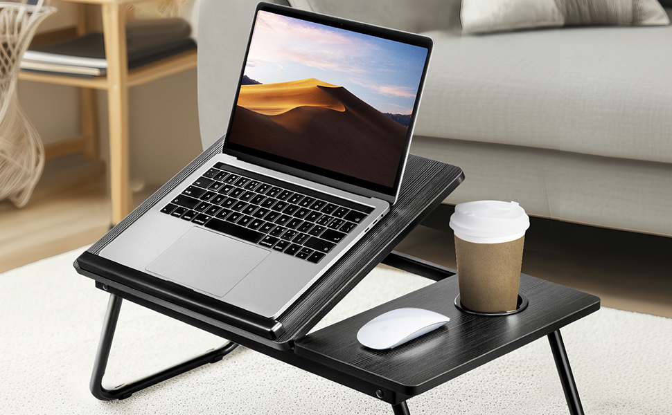 Складаний столик для ноутбука 55x32x25 см: підставка для планшета, ліжка, ноутбука з підстаканником (білий, чорний)