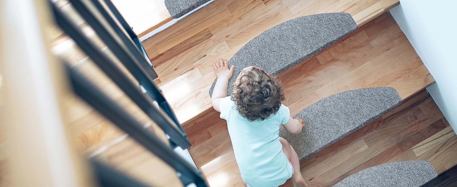 Casa Pura Non-Slip Stair Treads - 15 Piece Set - Adhesive Backed, Round Edge - Indoor Stair Carpet - Anthracite Grey