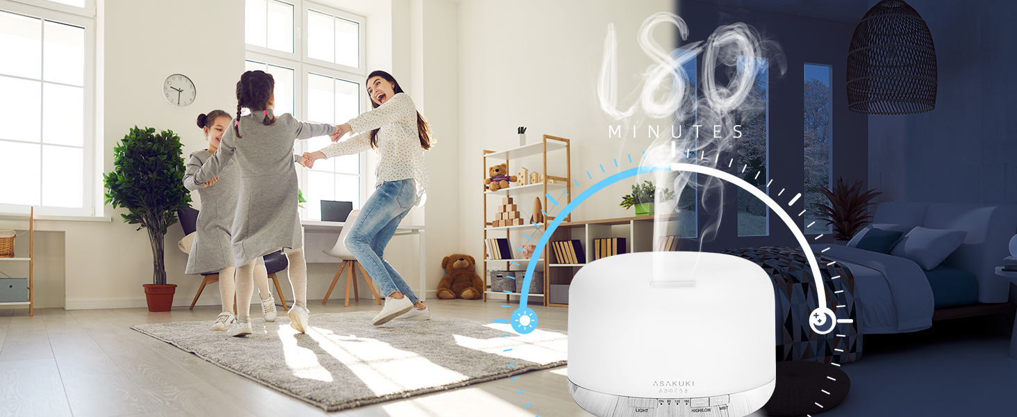 ASAKUKI Дифузор ароматерапії 500 мл, ультразвуковий зволожувач повітря з дистанційним керуванням, автоматичне вимкнення та 7 LED-кольорами