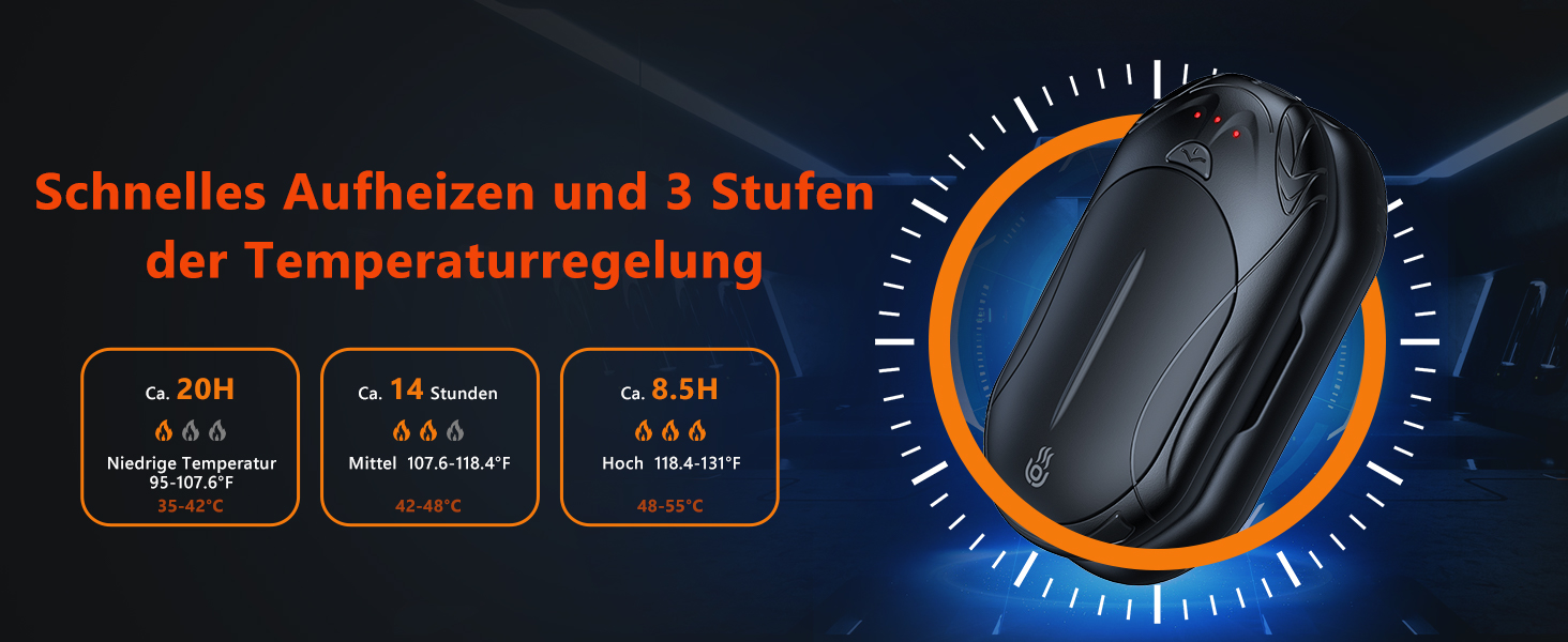 Електричні грілки для рук 2 шт. OUTJUT, 6000mAh, 3 режими нагріву, USB, 20 годин роботи, для спорту та відпочинку на природі, подарунок на Новий рік, чорний