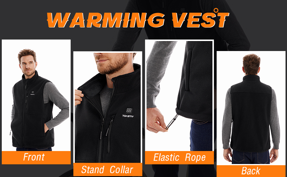 Електрична гріюча жилетка для чоловіків Polar Fleece, 6 зон нагріву, USB, Outdoor, XL, Чорний