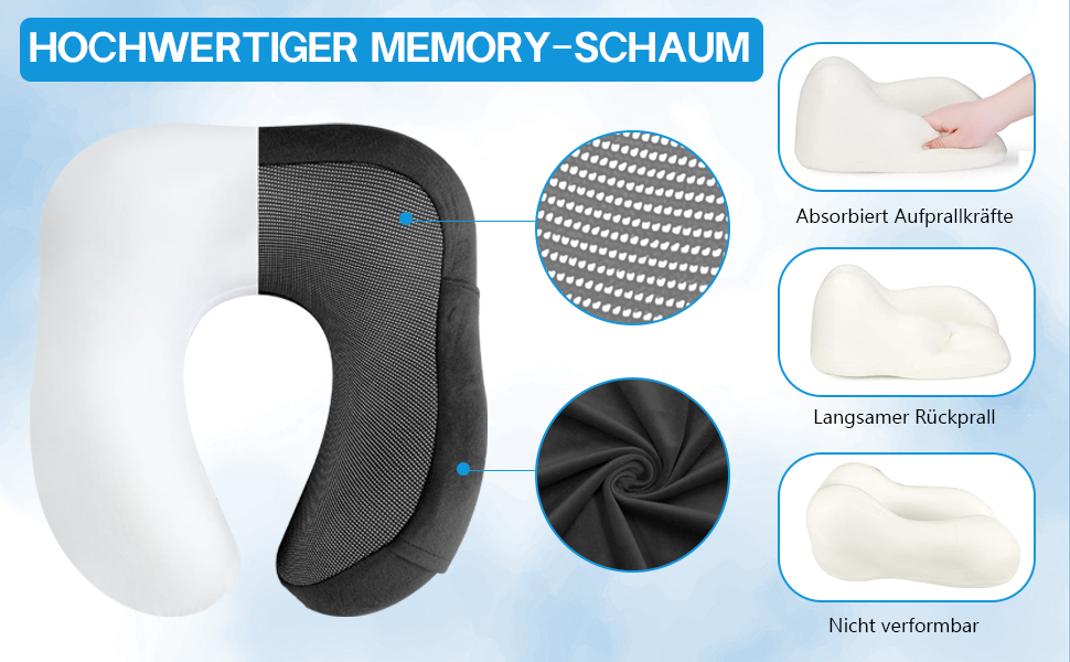 Подушка для шиї у літак CNMTCCO, регульована, з піною Memory Foam, ергономічна, з навушниками, маскою для очей, сумкою, для подорожей (літак, авто), чорна