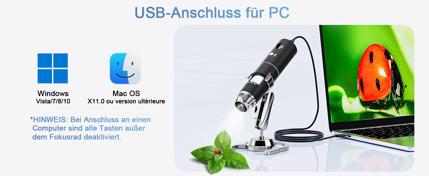 Цифровий мікроскоп Skybasic з Wi-Fi, 50x-1000x, 2.0 MP, 8 LED, сумісний з Android/iOS/Windows/MAC