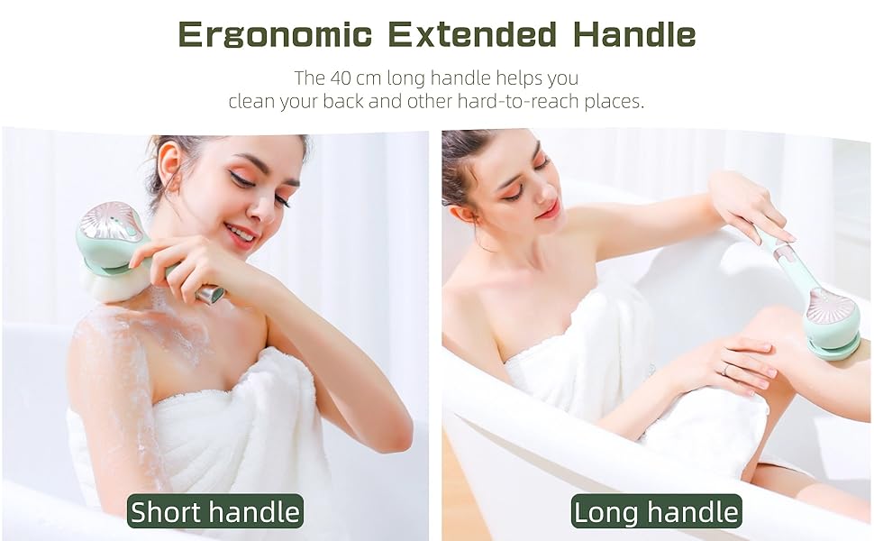 Електрична дюшева щітка для спини Eincremehilfe 6 в 1 з USB-зарядкою та 6 насадками для глибокого очищення та пілінгу