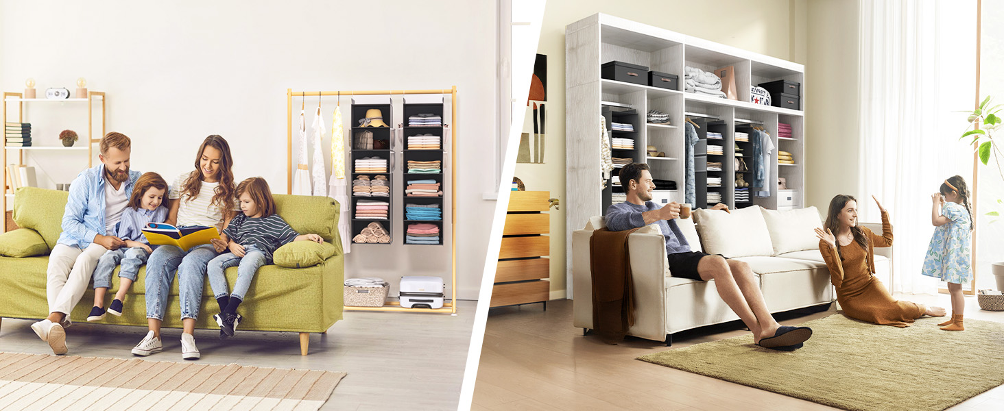 Організатор для шафи Extra Tief – 4 кишеньки з сітки, органайзер для шафи, настінний органайзер, стабільний та економний, ідеальний для гуртожитку та автодому (Сірий, 6-ярусний)