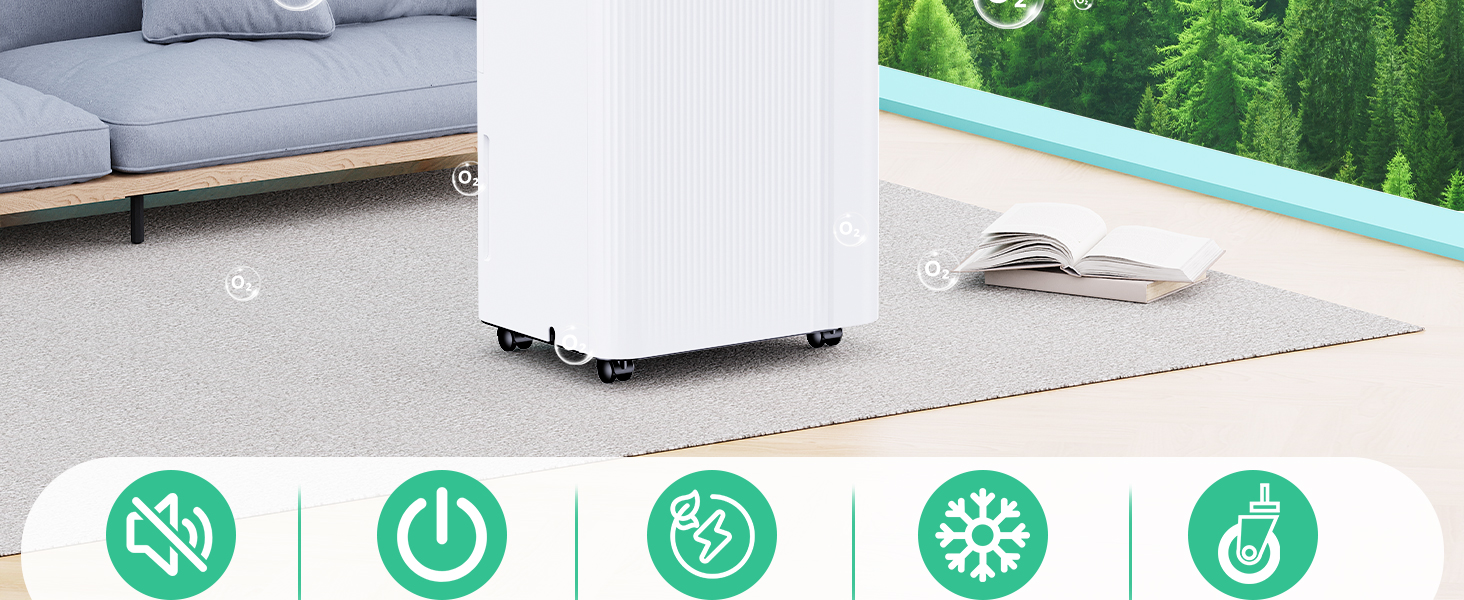 Електричний осушувач повітря з компресором 20л/24год, резервуар 5л, 3 режими роботи, таймер на 24 години та функція безперервного водовідведення для дому