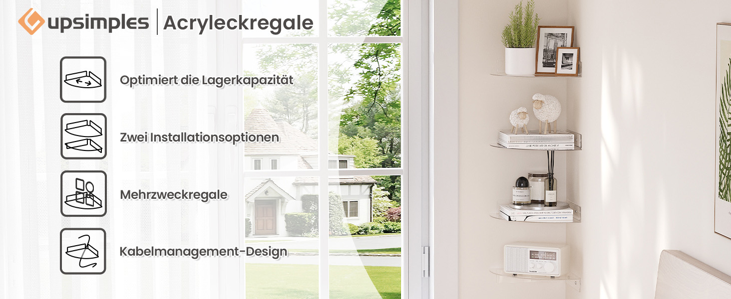 Настінні полиці Upsimples 4 шт. Білі, без свердління, 38 x 10 см, 2 способи кріплення, для ванної, спальні та кухні