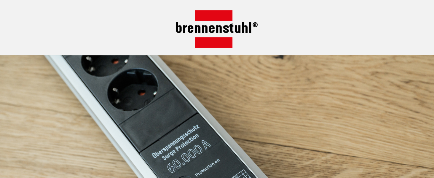 Бренненштуль Premium-Protect-Line Розподільний блок 8 розеток з захистом від перенапруги 60.000A (з вимикачем та 3м кабелем, Made in Germany), Срібно-чорний