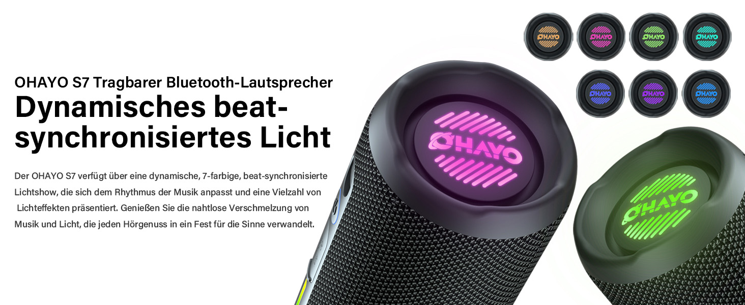 Портативна Bluetooth колонка OHAYO 24W з RGB підсвіткою, Bass Boost, 30 годин роботи, IPX7, підтримкою дзвінків та водонепроникністю для відпочинку на природі, вечірок, пляжу, саду (чорна)