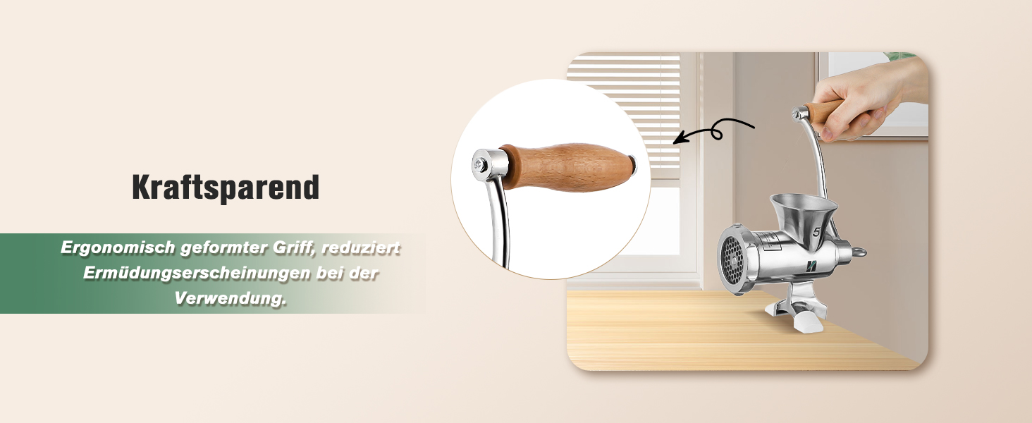 М'ясорубка ручна Huanyu з нержавіючої сталі, насадка для ковбас та печива, миється в посудомийній машині, для яловичини, свинини та овочів (№8)