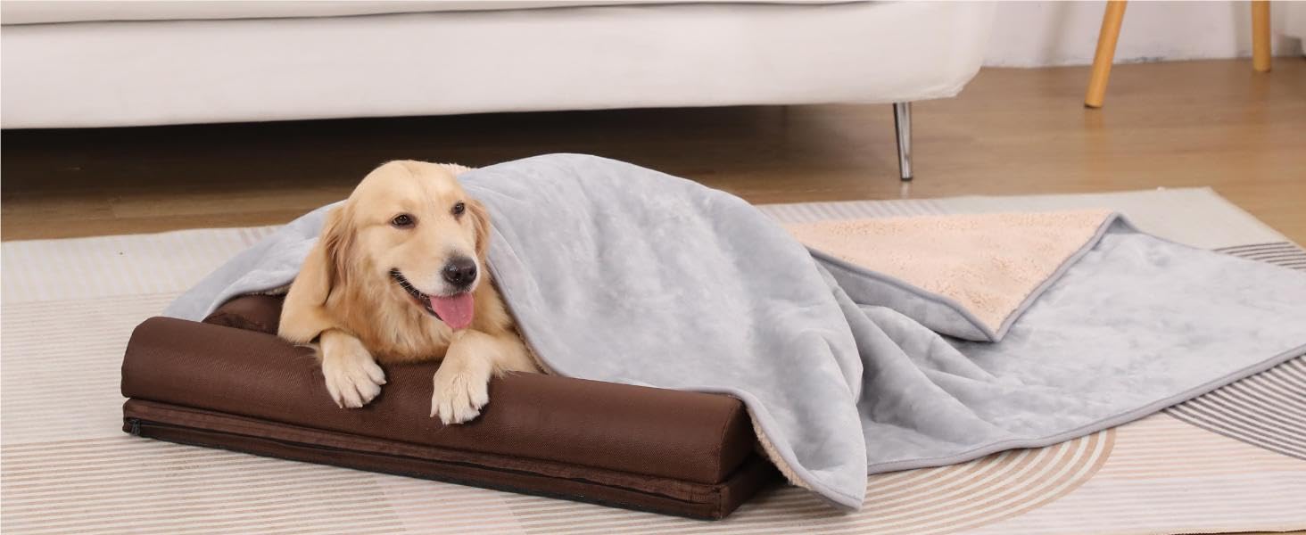 PETTOM Деки для собак та котів, флісова підстилка, водовідштовхувальна, 152 x 127 см (Світло-сірий + Бежевий)