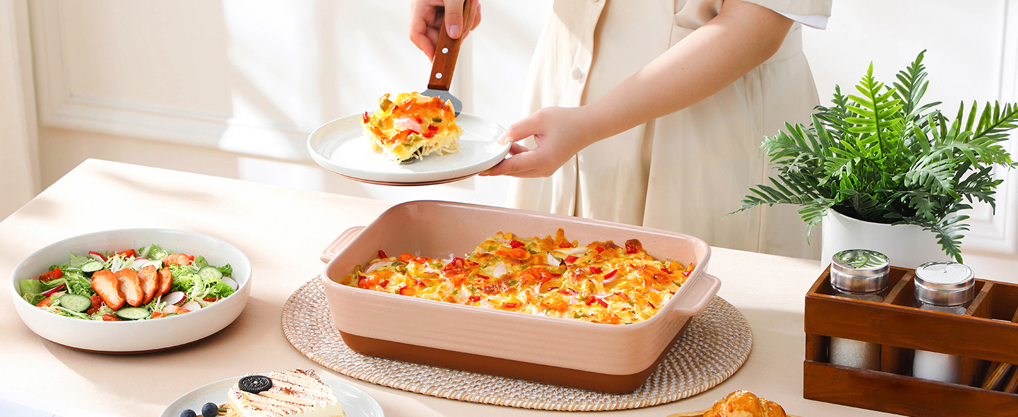 Форма для запікання MALACASA Serie TARA, 4.5л, кераміка, рожева, 35*23.8 см | Для лазаньї, тірамісу та запіканок