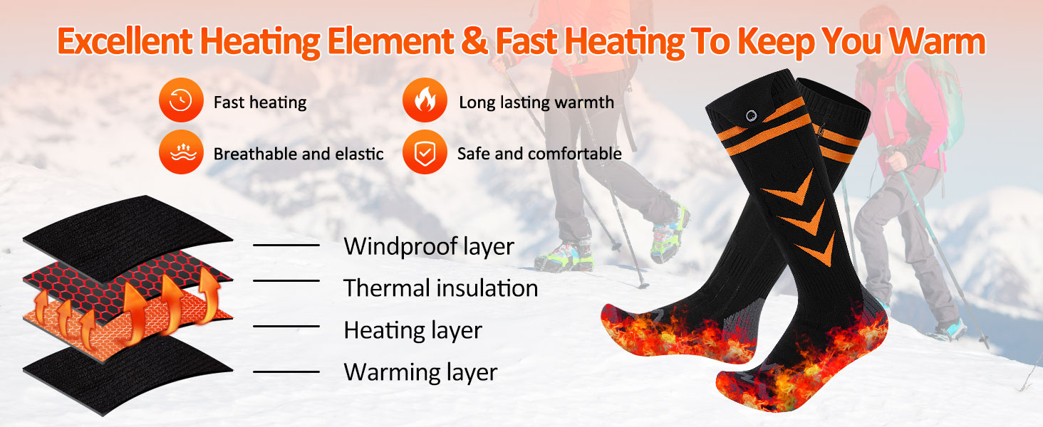 Гріючі шкарпетки Jkevow для чоловіків та жінок, 5V, 5000mAh, з контролем через додаток, 4 режими нагріву, для катання на лижах, піших прогулянок, велоспорту, чорного кольору