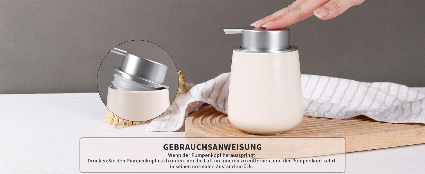 Дозатор для миючого засобу BosilunLife, 350 мл, наповнюваний, велика кнопка, стильний, неслизький, BPA-free для кухні та ванної кімнати