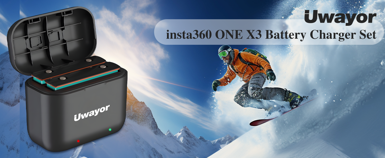Запасний акумулятор Uwayor для Insta360 X3, 3-канальне USB-зарядне пристрій, сумісний з камерою Insta360 One X3