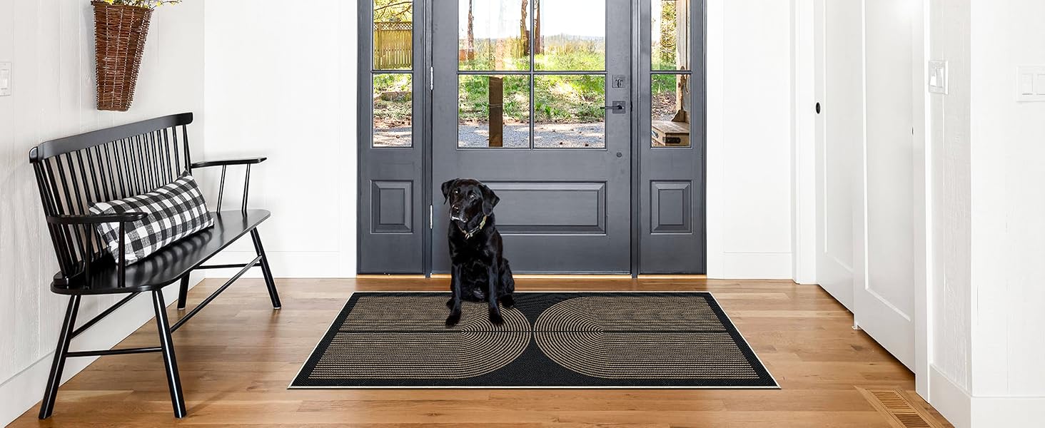 Килимок-лаунфер для підлоги 80x200 см з джуту, чорний/натуральний, для кухні, коридору, спальні, балкону