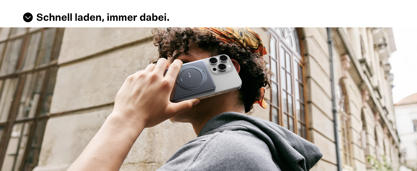 Power Bank TORRAS MiniMag Ultra Slim з MagSafe, 360° підставка, 18W, 5000mAh, магнітне кріплення, сірий титан. Сумісний з iPhone 17 Pro Max/Air/16/15/14/13/12