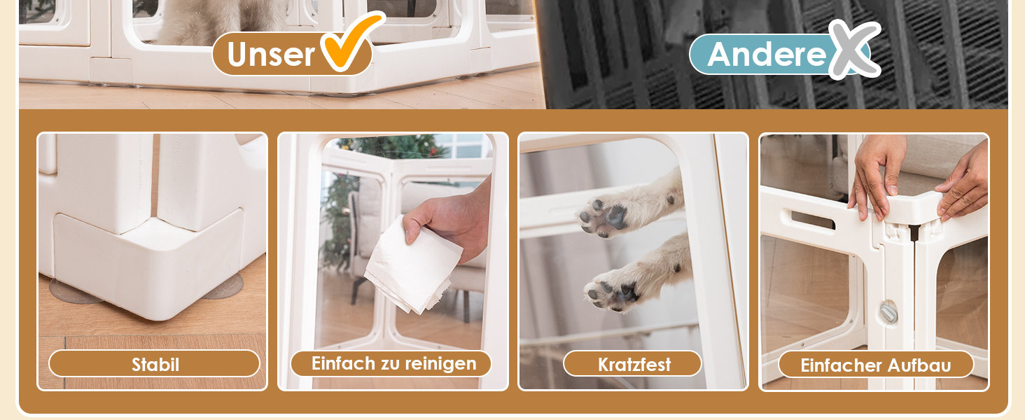 Акриловий вольєр для цуценят, 60 см, прозорий загородження для собак, портативний вольєр для цуценят та собак середніх розмірів, для використання в приміщенні та на вулиці, 10 панелей, білий