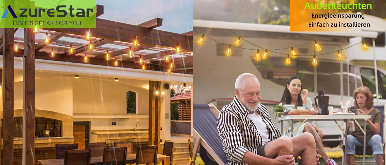 Світлодіодна гірлянда AzureStar для вулиці, 15 метрів, 2700K, ST38, IP44, для декору саду, балкону, вечірки, фестивалю