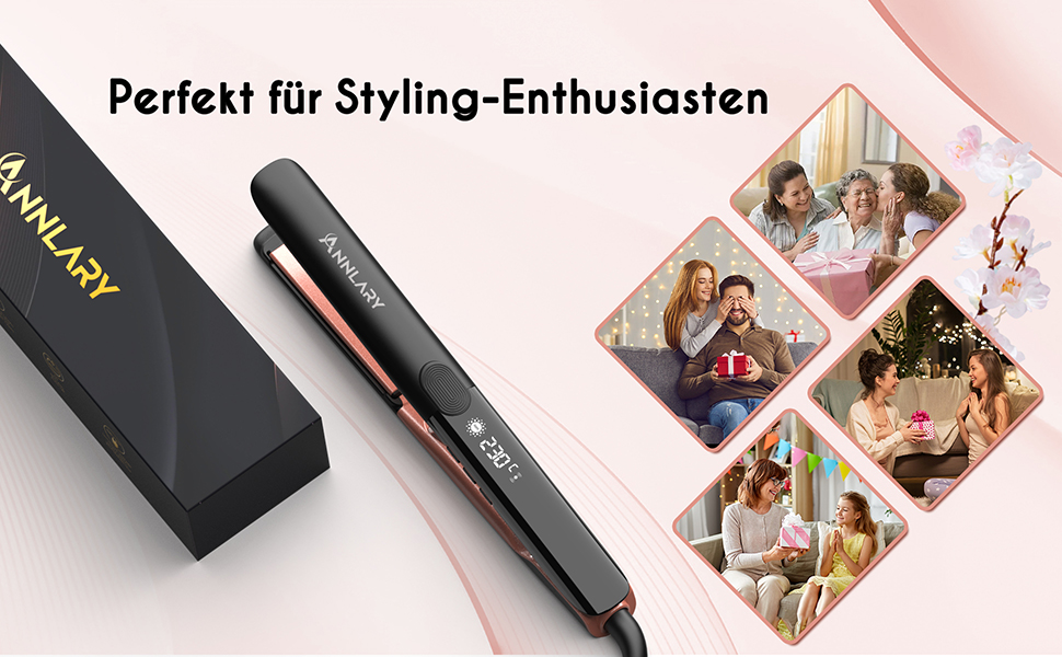 ANNLARY 1 Inch Hair Straightener & Curling Wand 2-in-1 - Titanium Ceramic Ion Technology - Heat Protection, Anti-Frizz, Shiny Hair - Dual Voltage (110-240V)