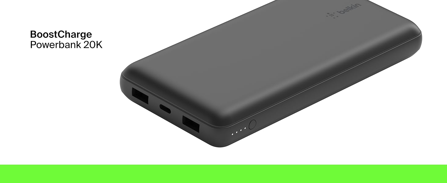 Powerbank Belkin 20000mAh з USB-C та USB-A: заряд для iPhone, Galaxy, Pixel, iPad, AirPods та інших пристроїв – Чорний