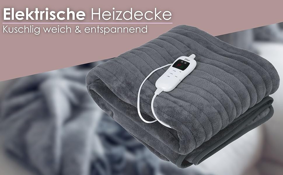 Електрична гріюча ковдра Zilan з автовимкненням | Ковдра для тепла | XXL 180 x 160 см | Таймер | Можна прати при 40°C | 9 температурних режимів | З пультом дистанційного керування | Тепла ковдра | Підігріваюче підстилка | Тепла ковдра