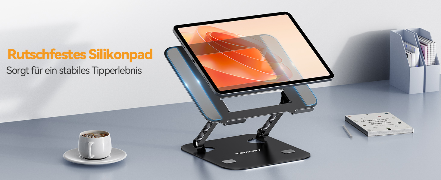 Підставка для ноутбука TECKNET, регульована по висоті, ергономічна, складна, портативна, з вентиляцією, сумісна з ноутбуками та планшетами 11-17.3 дюймів (чорна)