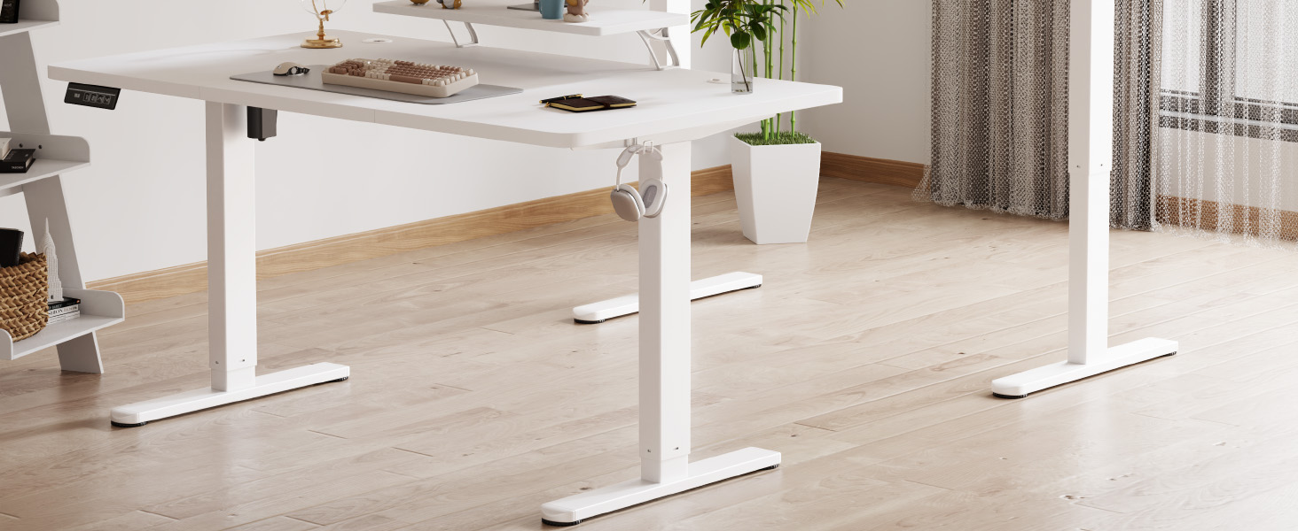 TriumphKey Adjustable Height Standing Desk with Monitor Stand - Electric Ergonomic Desk, 120x60cm White