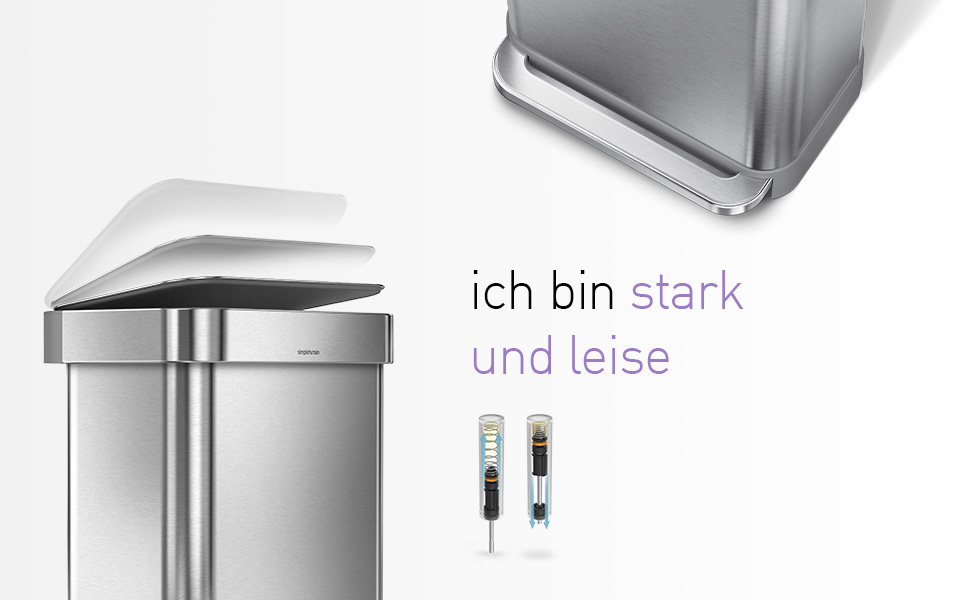 Simplehuman відро для сміття 45 л з педальним механізмом, з відділенням для пакетів, для кухні, з нержавіючої сталі, сірий кришка