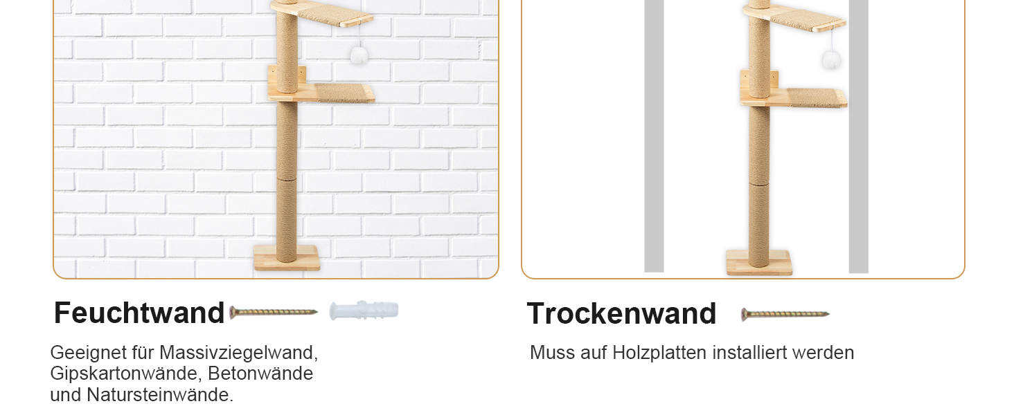 Кігтеточка-стійка для котів 206 см з натурального каучукового дерева, 5 ярусів, настінна, з широкою основою, плюшевими кульками, 360° обертання, XXL кігтеточка для котів для лазіння та дряпання