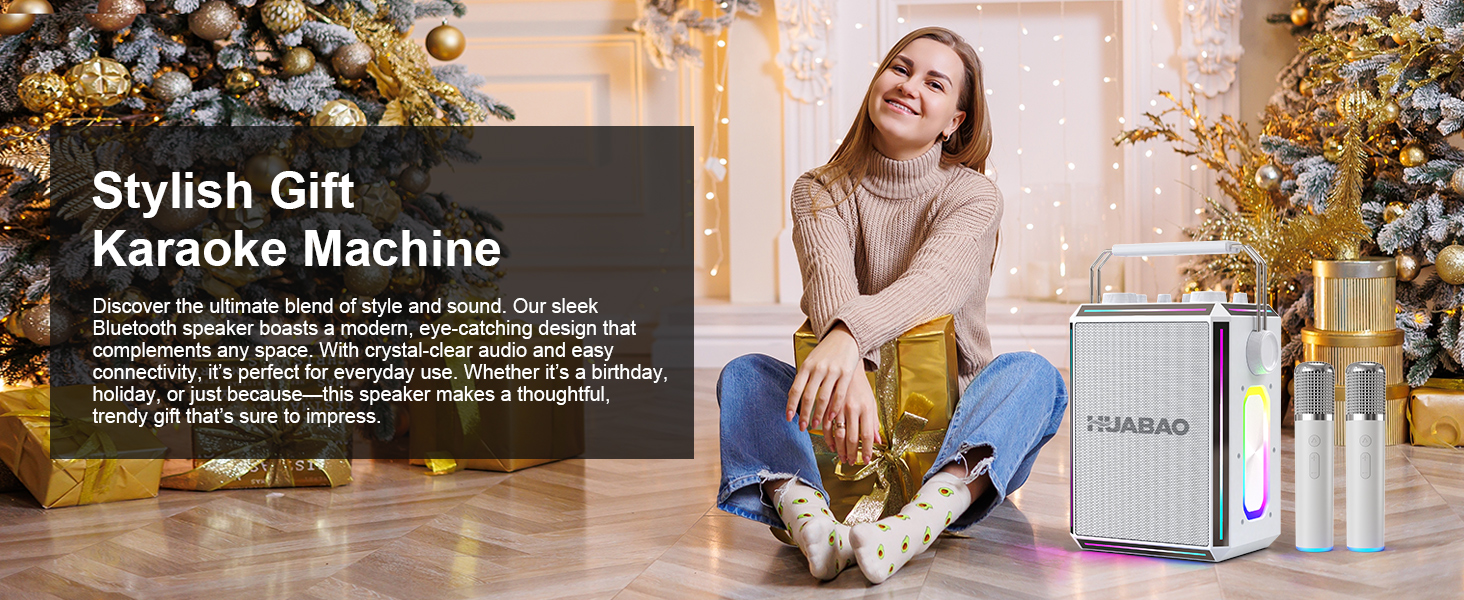 Портативна Bluetooth-колонка караоке з 2 бездротовими мікрофонами, RGB-підсвічуванням, регулюванням високих та низьких частот, ефектами голосу, AUX/USB/TF/OTG, 6,5 мм роз'єм, для вечірок (біла)