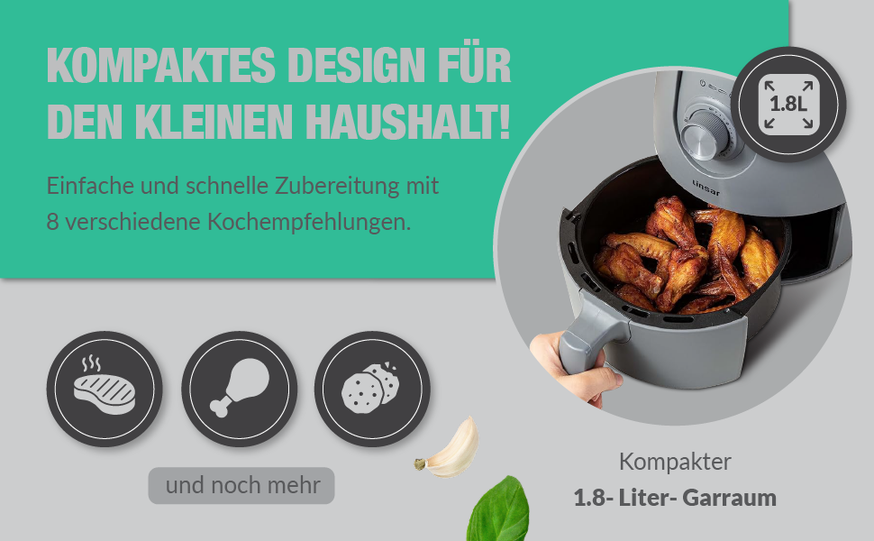 Фритюрниця без олії Mini 1.8L з таймером та підігрівом - 1200 Вт (Сірий)