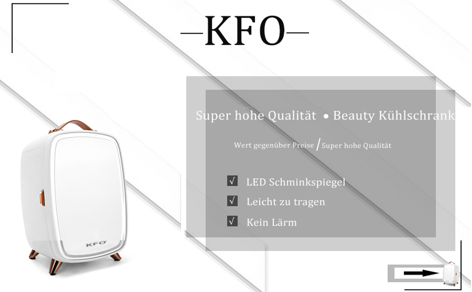Міні-холодильник KFO Ultra-тихий (20 дБ) з LED-дзеркалом для косметики та напоїв, 220V AC/ 12V DC, термоелектричне охолодження та нагрівання, білий (6 л)