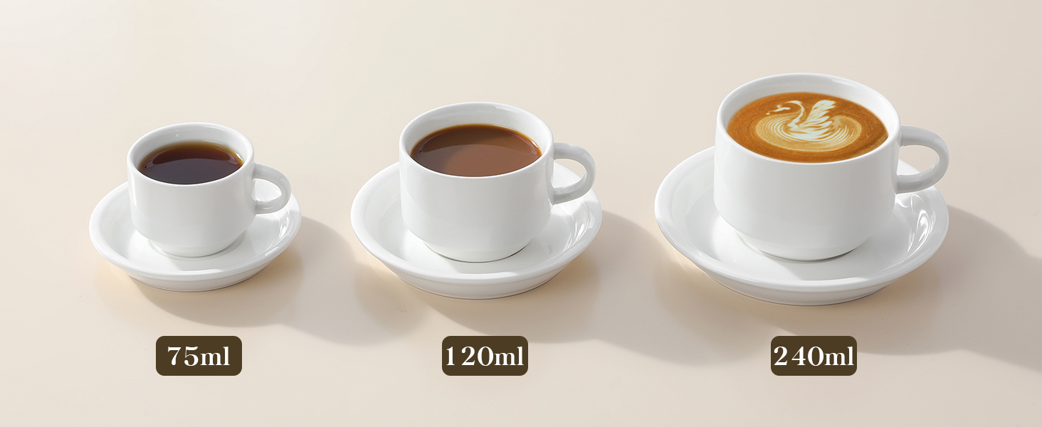 Набір чашок еспресо MALACASA 4 шт., 75 мл, з підставками та стійкою, біле порцелянове виробництво Італії, сумісні з посудомийною машиною, серія Regular 75 мл