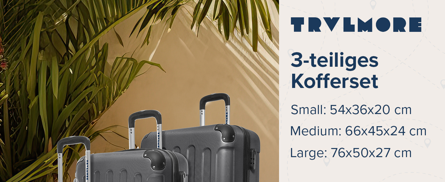 Валіза ручної поклажі TRVLMORE 54x36x20 см - жорсткий корпус, з колесами, сірий (колекція 3 шт.)