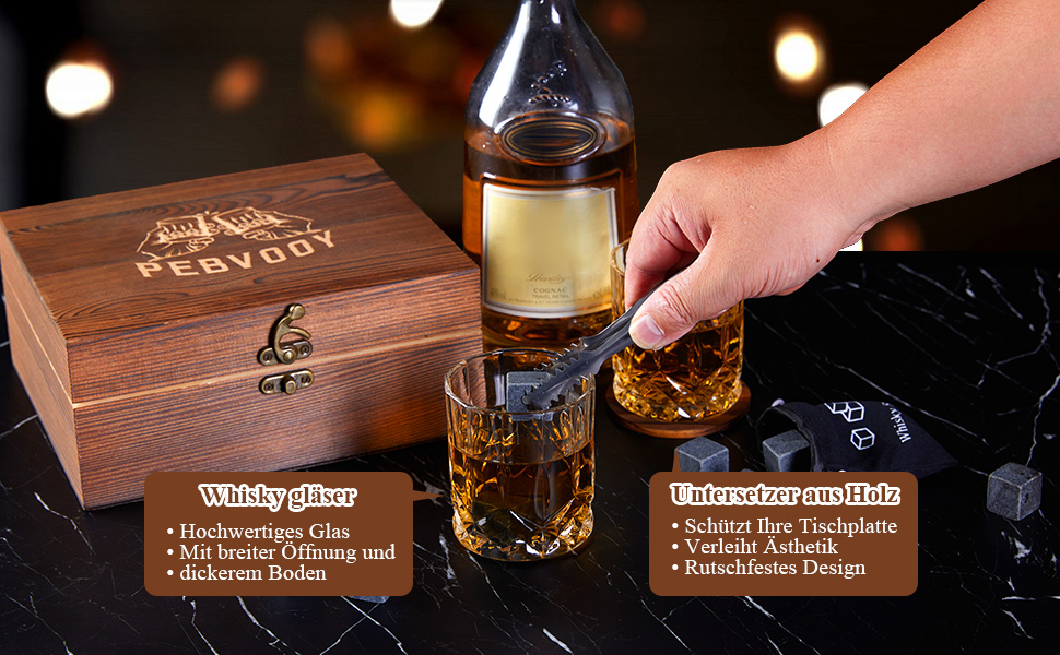 Набір склянок для віскі, подарунковий набір для чоловіків (2 склянки + 8 кеглів, що повторно використовуються + аксесуари), подарунок на день народження, подарунок на Різдво для чоловіків