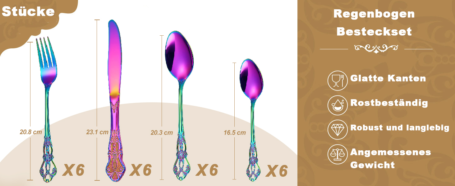 Набір столових приборів Retro на 6 осіб з нержавіючої сталі, 24 предмети, антикварний бароковий дизайн (Райдуга)