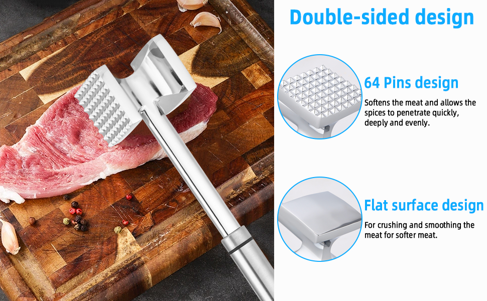  Fleischhmmer Bixury 27 см з нержавіючої сталі: подвійний м'ясорубка для кухні, ідеальний для шніцелів, котлет та стейків