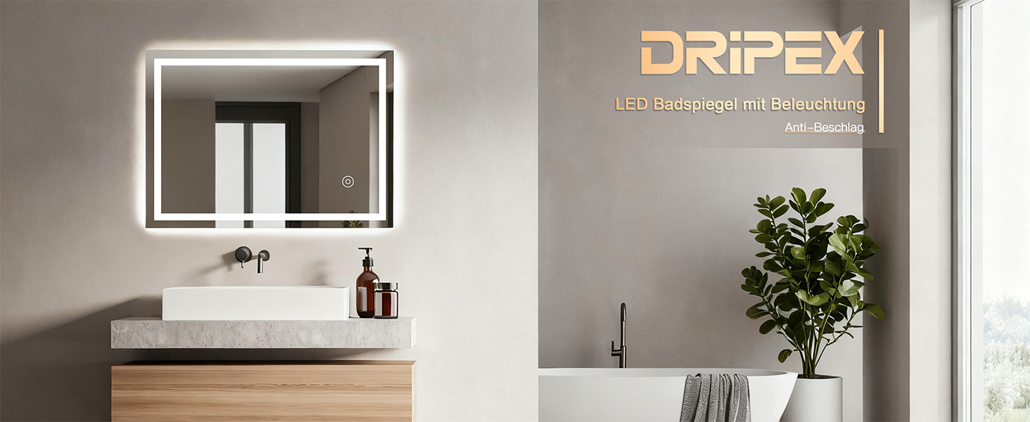 Дзеркало для ванної кімнати з підсвічуванням LED, 50x70 см, сенсорне керування, протитуманне покриття, 6400K, енергозберігаюче