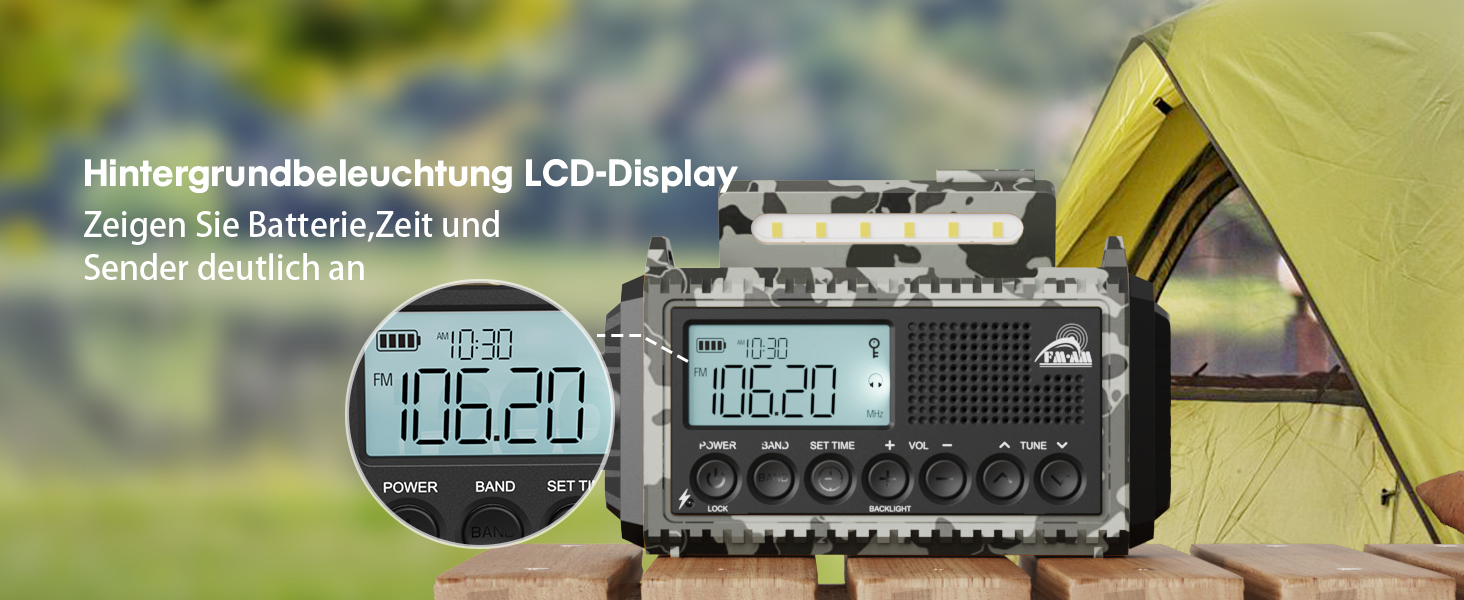 Радіо Kurbelradio на сонячній батареї та з ручкою, 12000mAh, AM/FM/SW, USB-зарядка, SOS-сигнал, для кемпінгу та надзвичайних ситуацій, зелений (сірий камуфляж)