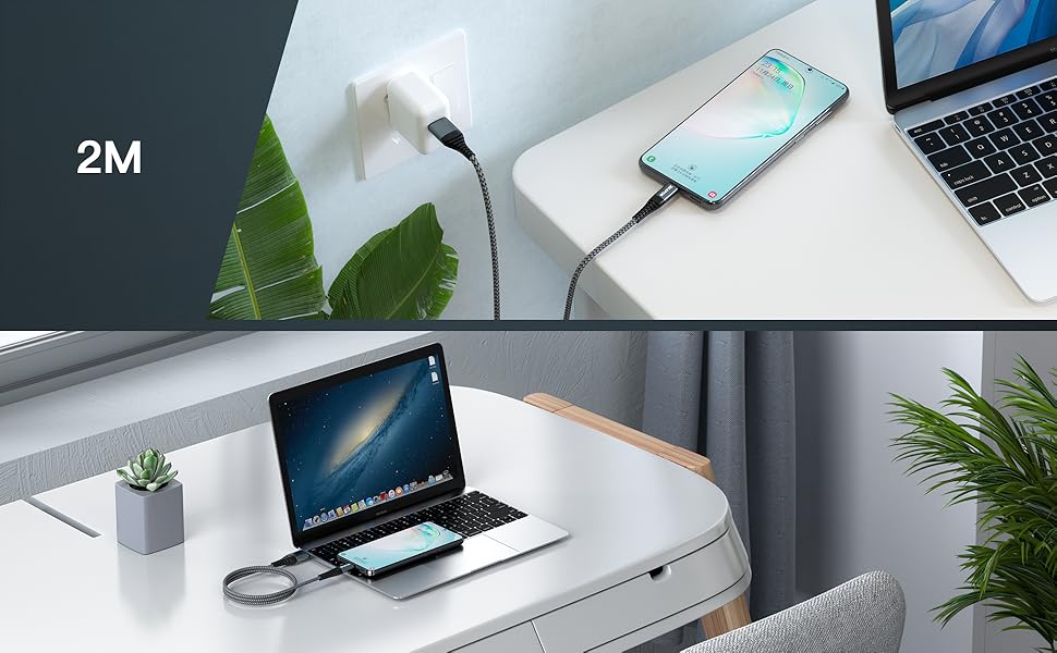 Кабель USB-C 2 шт. ZKAPOR, 3.1A, 2м, сірий. Сумісний з iPhone 15/Samsung Galaxy/Huawei/Google Pixel