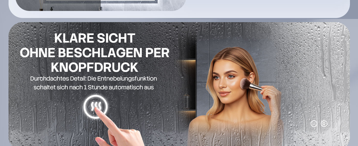 Дзеркало для ванної кімнати HySail з підсвічуванням, 5 мм, висока роздільна здатність, срібне скло, 3 колірні температури, регульована яскравість, сенсорний вимикач, антизапарник, 80 x 60 см