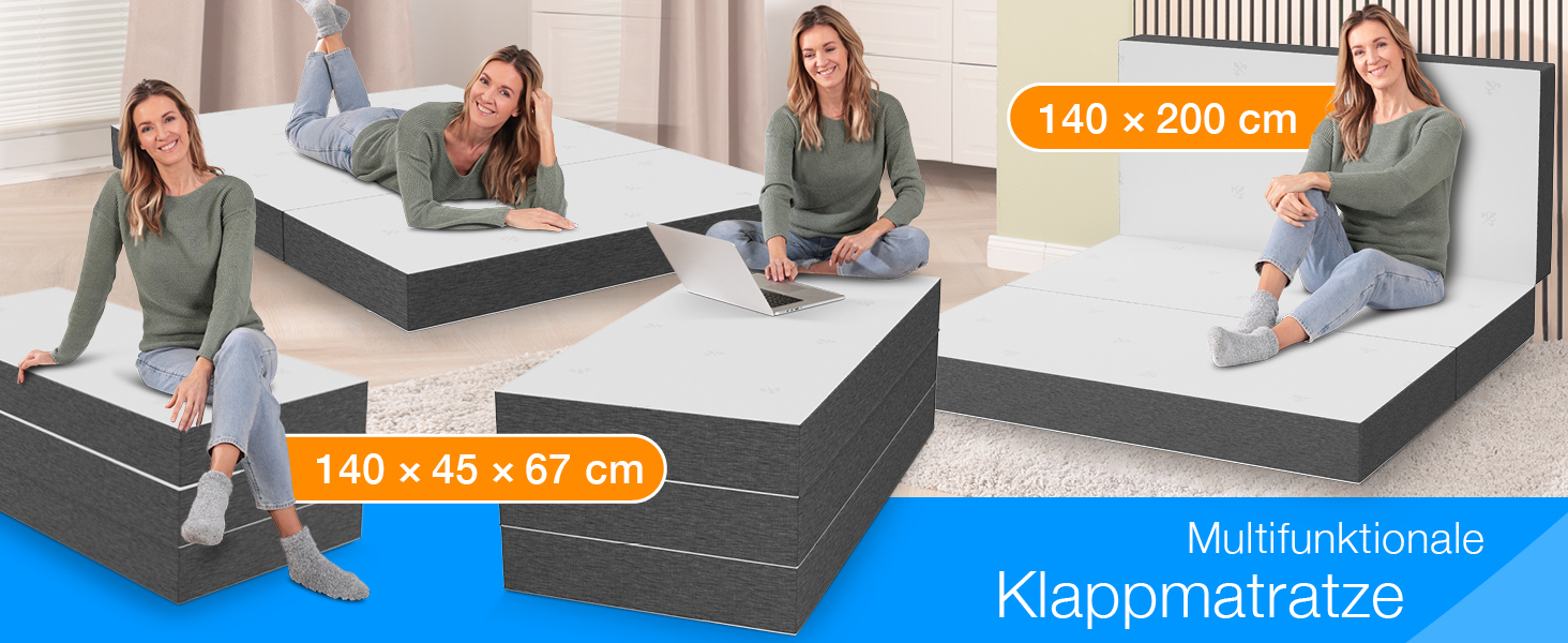 Складаний ортопедичний матрац ELONEO Premium Visco 140x200x15 см, для гостей, високий, знімний чохол, гіпоалергенний, сіро-білий