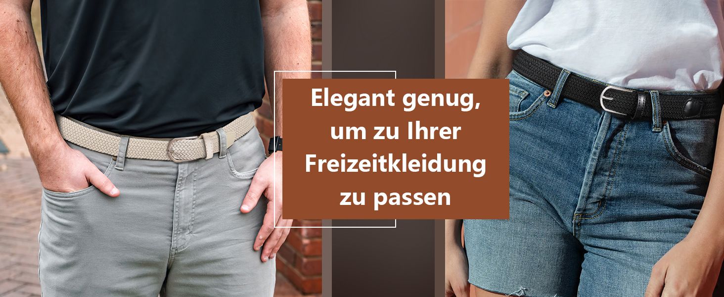 Тканинні ремені Tangchao 2 шт. Плетені еластичні ремені для жінок та чоловіків, 3.3 см, 90-135 см, чорний+бежевий, 100 см